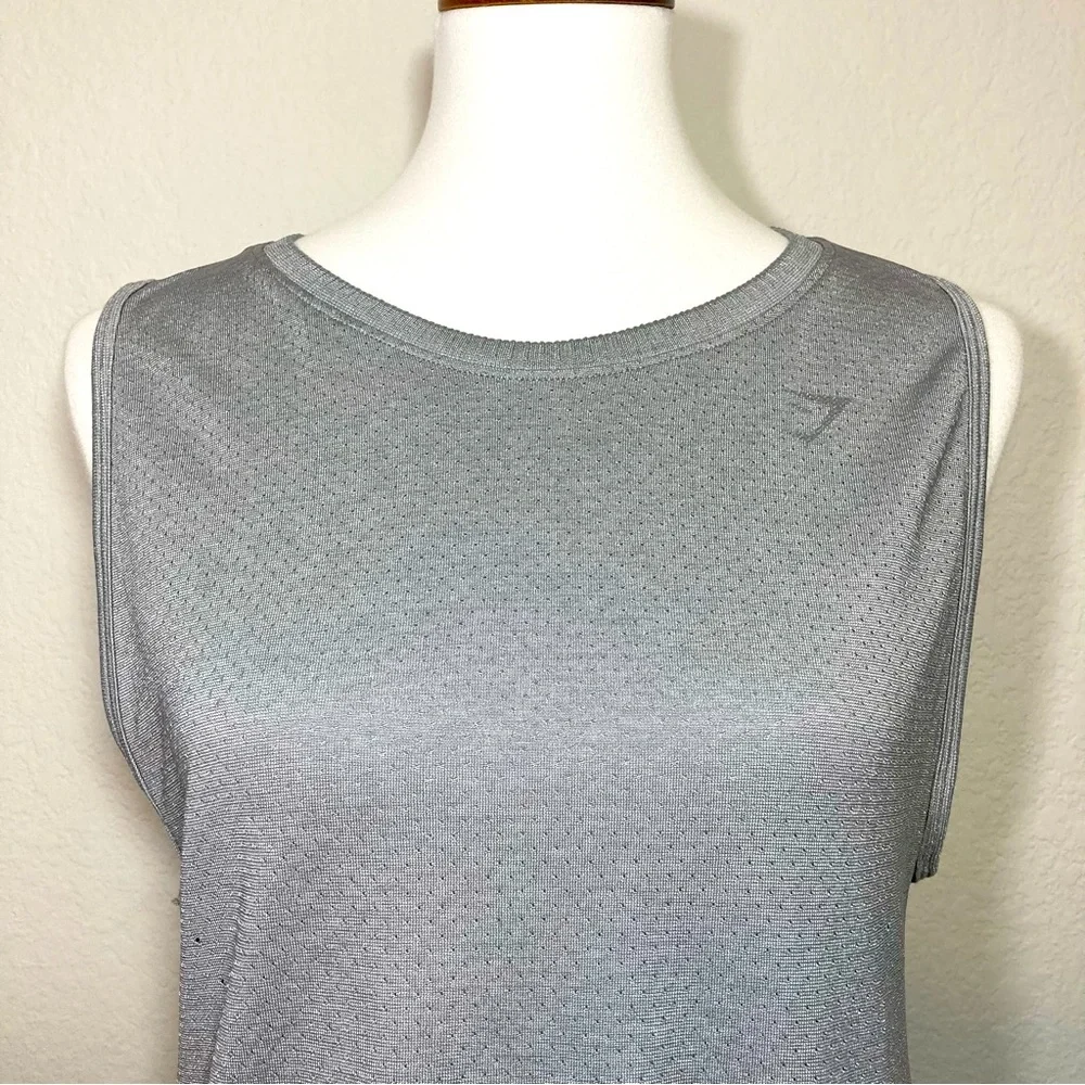 GYMSHARK Silver Gray Athletic Work Out Tank Top with Cross Over Back Size Small - Picture 2 of 10